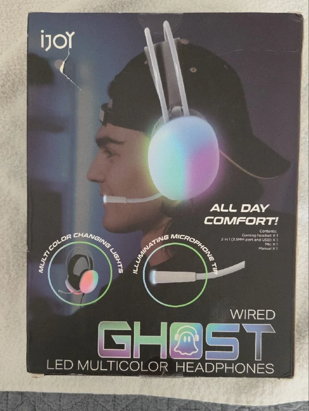 iJoy Ghost Wired Gaming Headset with LED Light - White